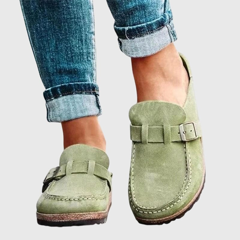 Rylee | Women's Suede Clogs Mules with Buckle Strap