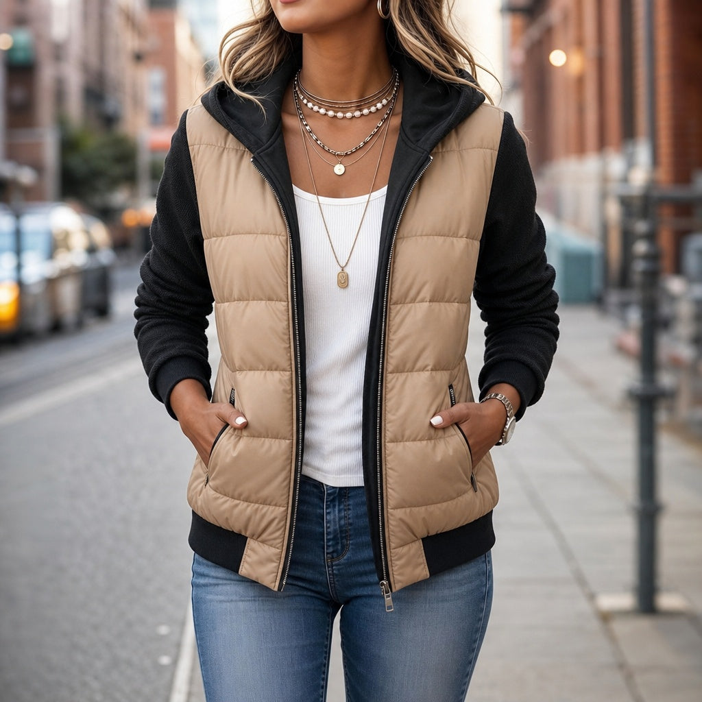 Savannah | Women's Quilted Hooded Jacket with Knit Sleeves