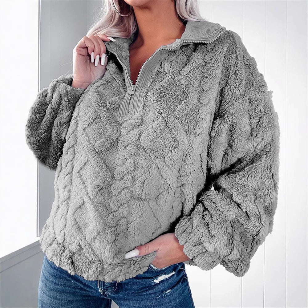 Scarlett | Women's Fuzzy Fleece Quarter Zip Sweater