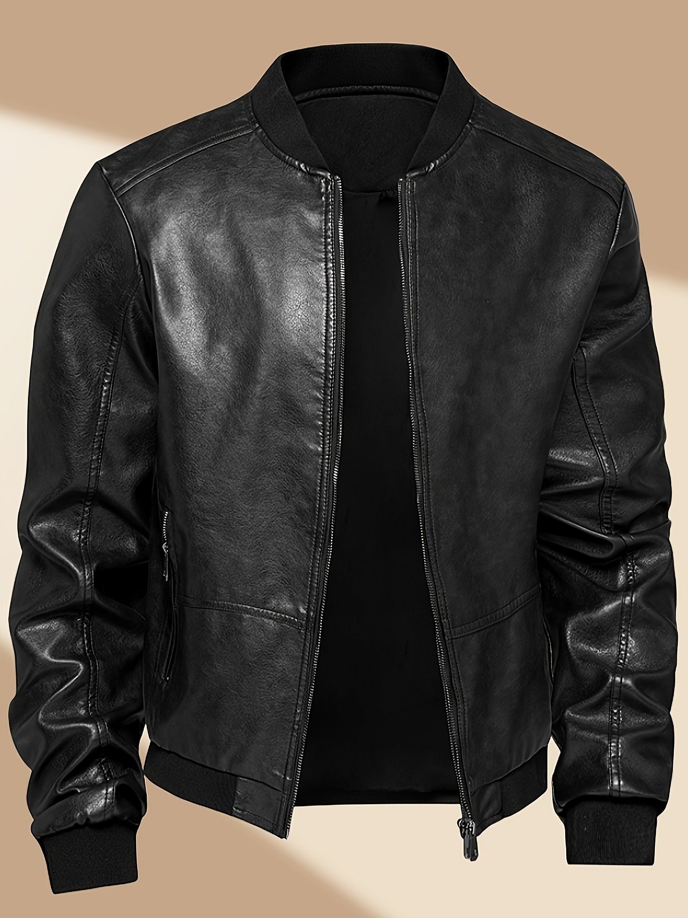 James | Men's PU Leather Bomber Jacket Zip Up