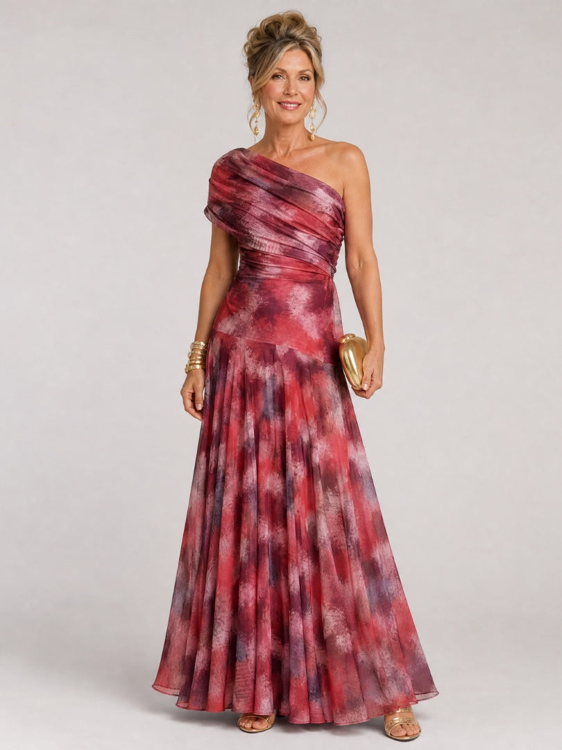 Layla | Women's Mother of the Bride Dress Long Draped Abstract Print