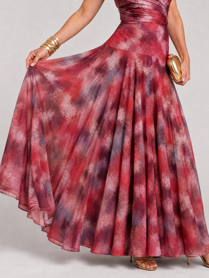 Layla | Women's Mother of the Bride Dress Long Draped Abstract Print