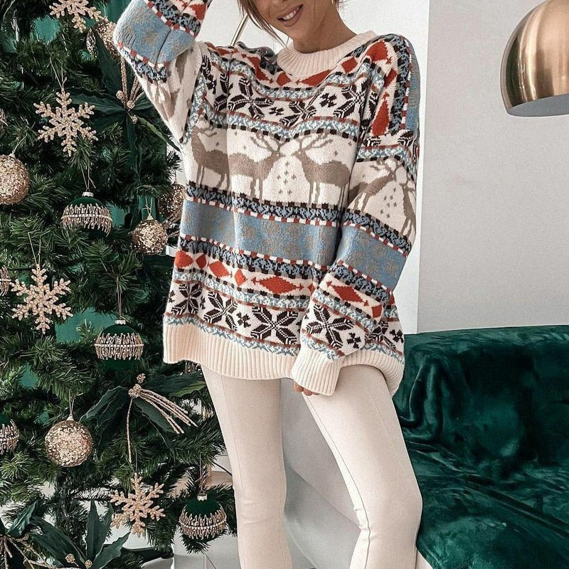 Stella | Women's Ugly Christmas Sweater with Reindeer Pattern