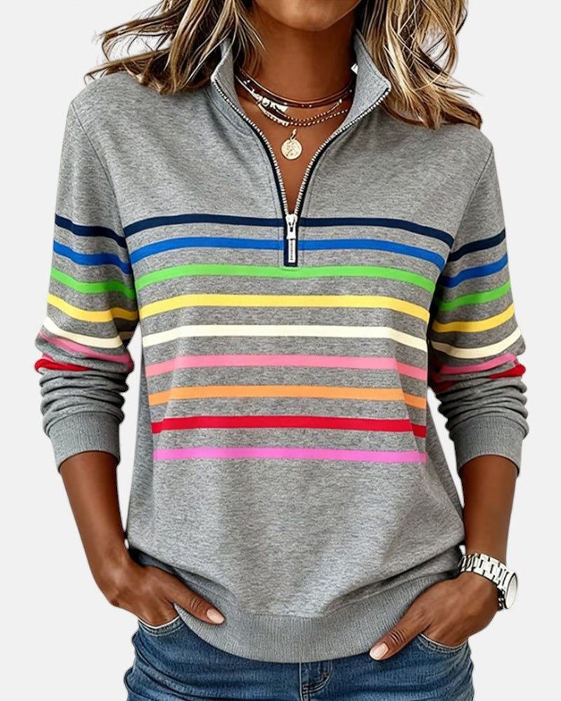 Ella | Women's Striped Quarter Zip Sweatshirt Long Sleeve