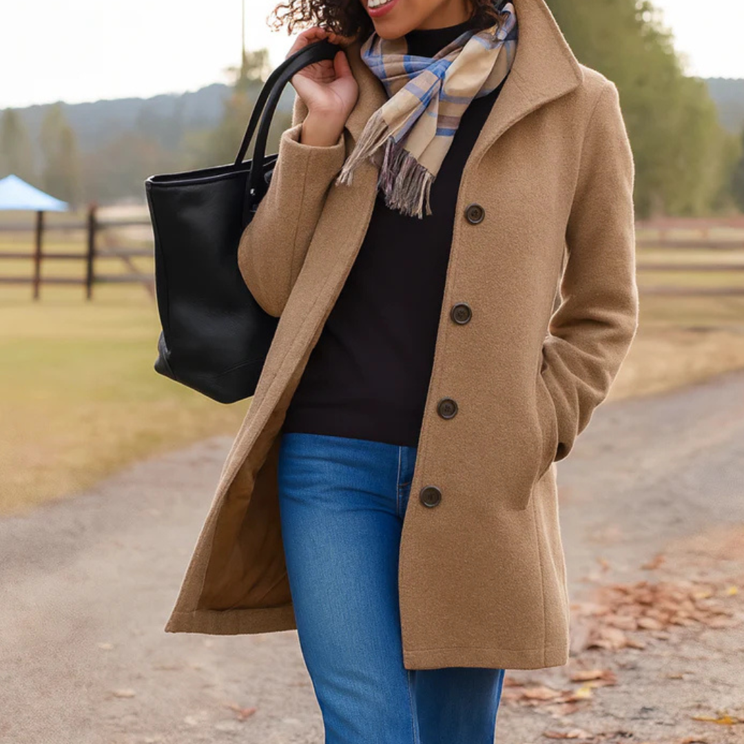 Michelle | Women's Dressy Wool Blend Coat Lapel Collar Button Placket