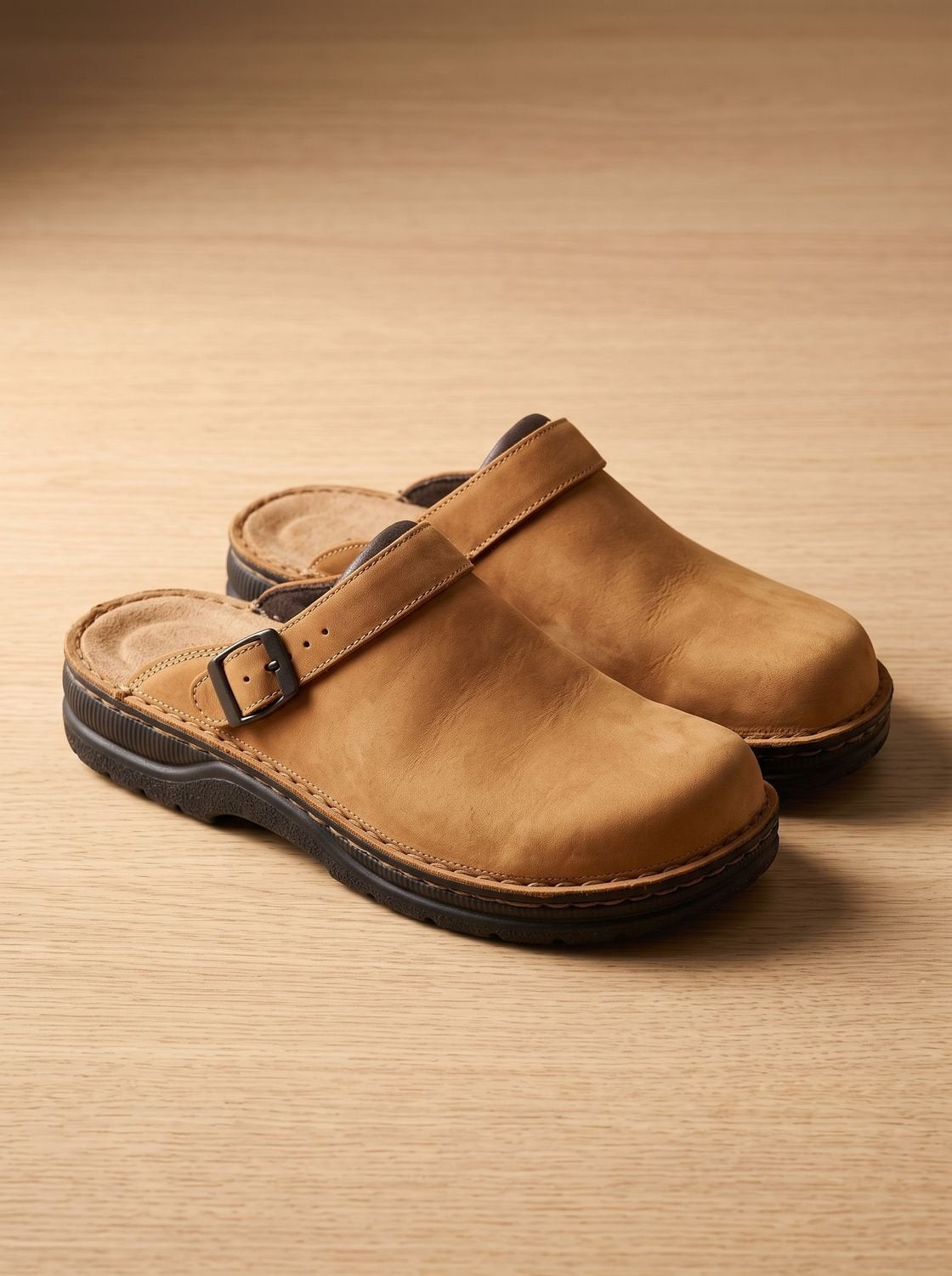 Theodore | Men's Clogs Leather Slip-On with Buckle Strap