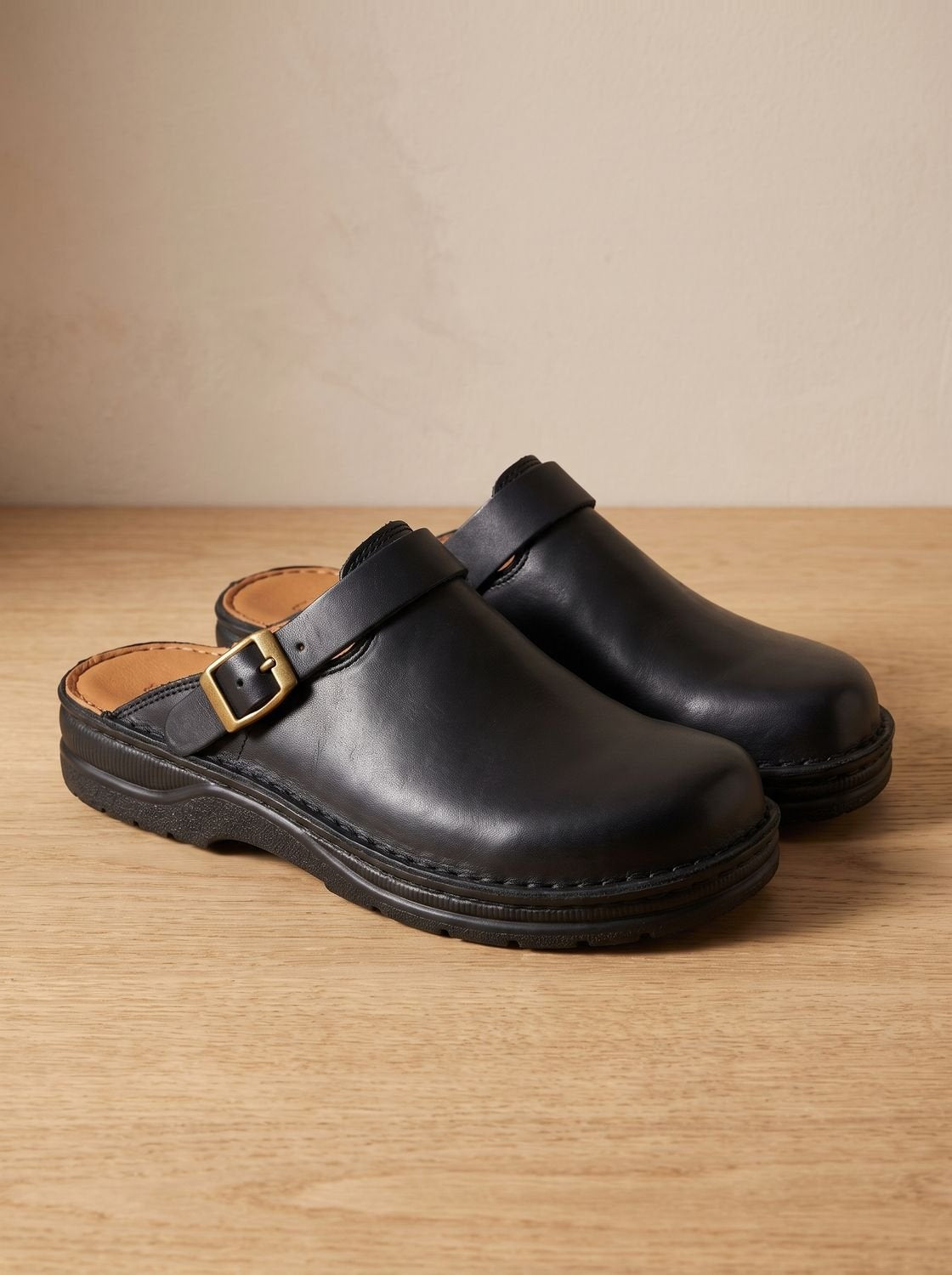 Theodore | Men's Clogs Leather Slip-On with Buckle Strap