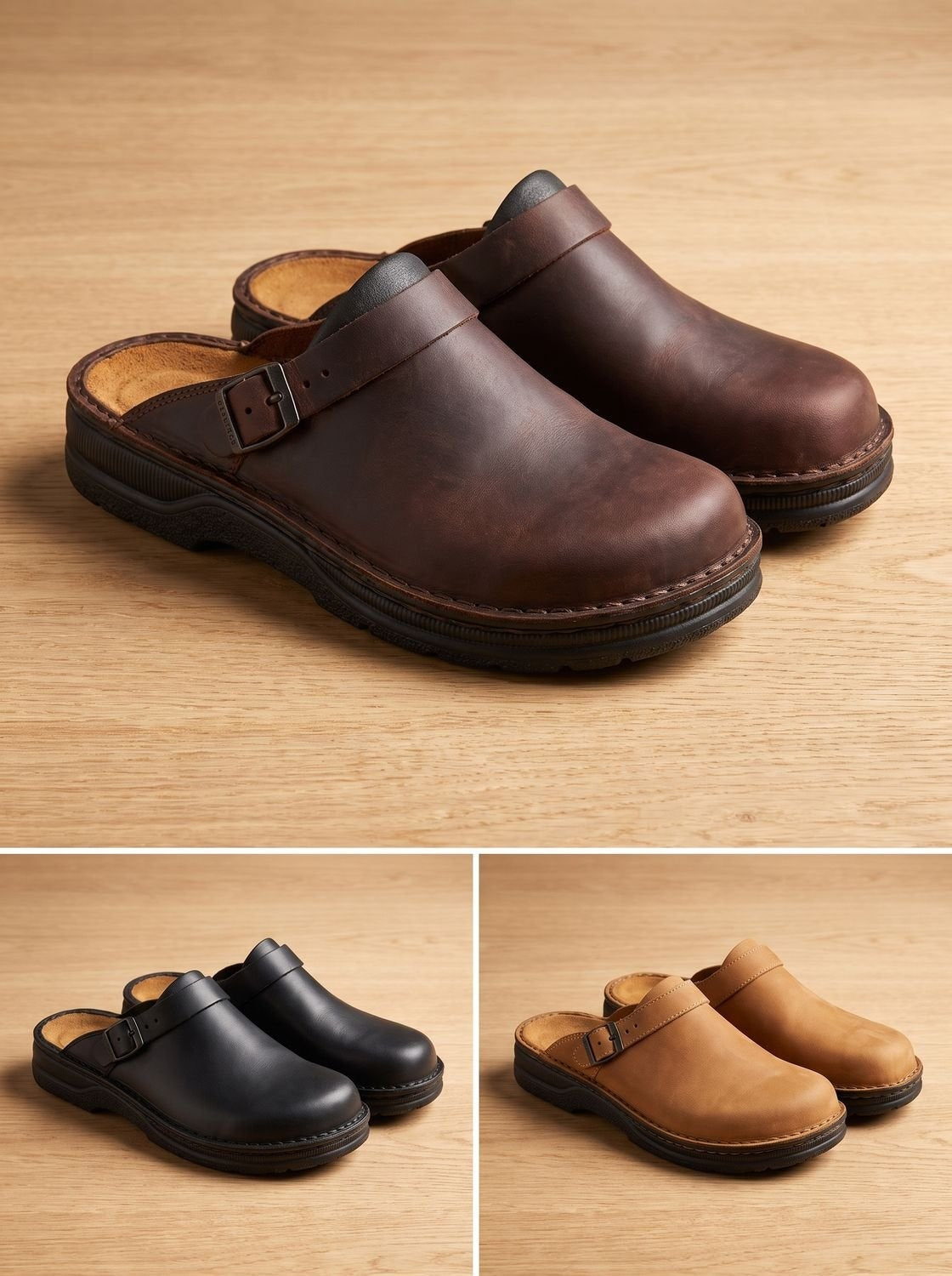Theodore | Men's Clogs Leather Slip-On with Buckle Strap