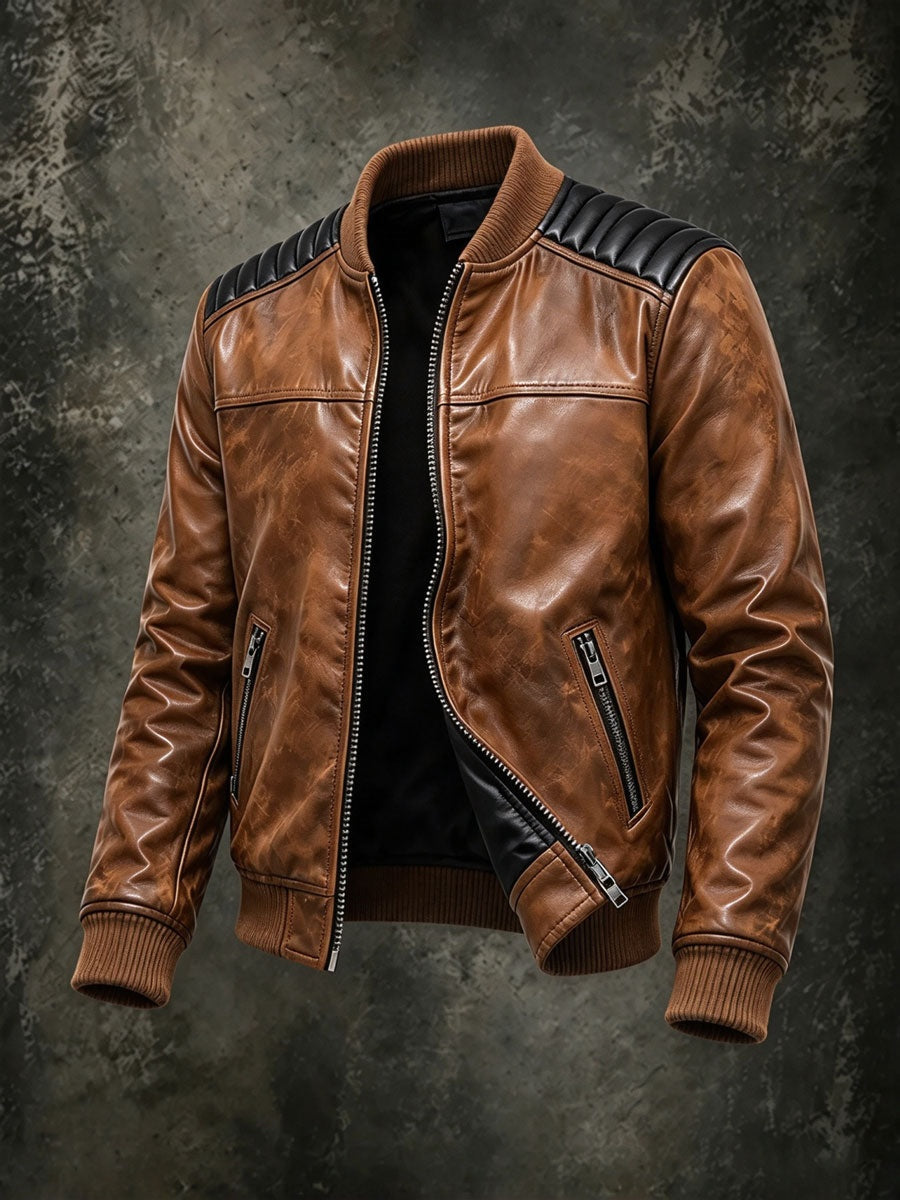 Theodore | Men's Leather Bomber Jacket with Quilted Shoulders