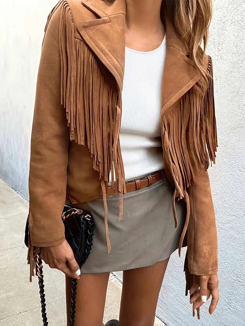 Cora | Women's Fringe Suede Jacket Boho Cropped Western