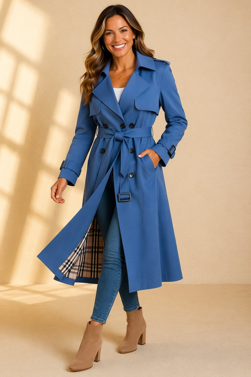 Riley | Women's Long Belted Trench Coat Double Breasted