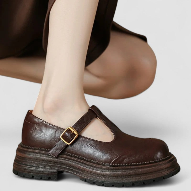 Victoria | Women's Platform Mary Jane Shoes T-Bar Leather-Look